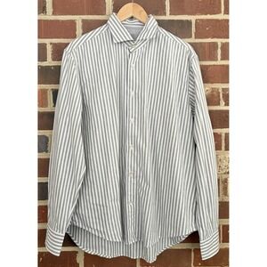 Eleventy Platinum Shirt Mens 17.5 44 Gray White Stripe Button Front Italian